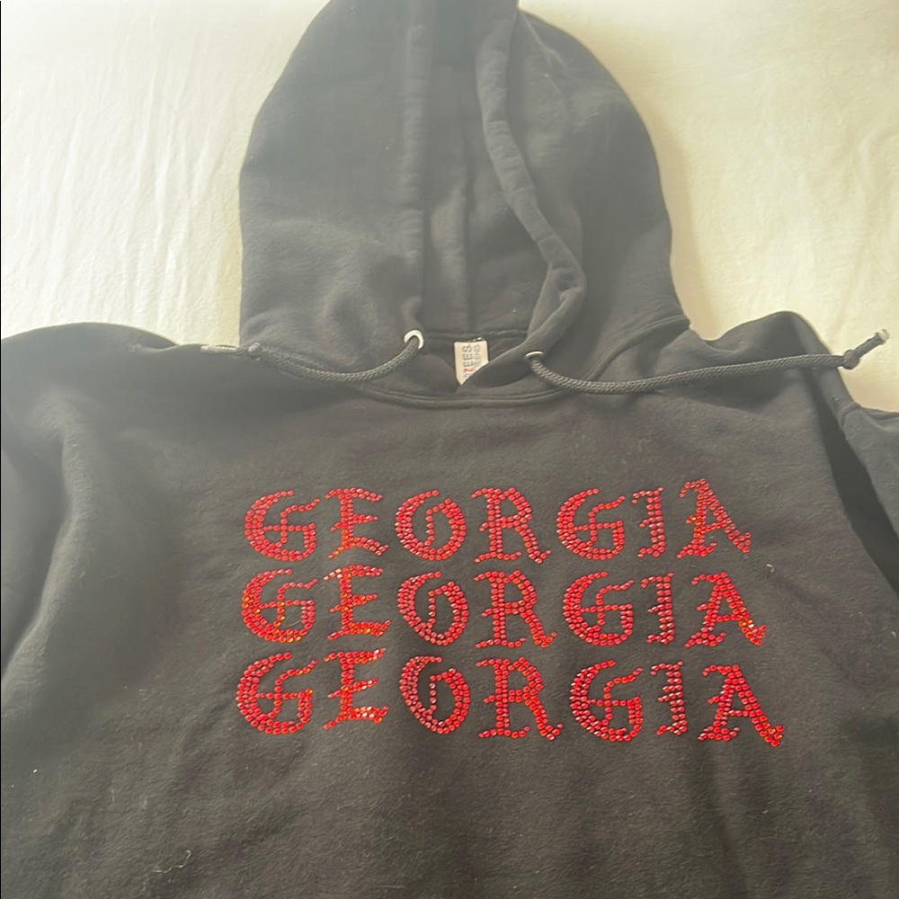 Black and Red Oversized Sweatshirt with Distressed 'GEORGIA' Text